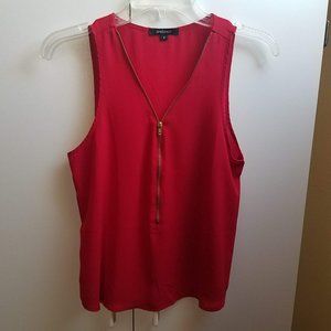 Ambiance Red Tank Top Blouse Zip Collar Small